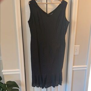 J Peterman black cotton eyelet embroidery dress